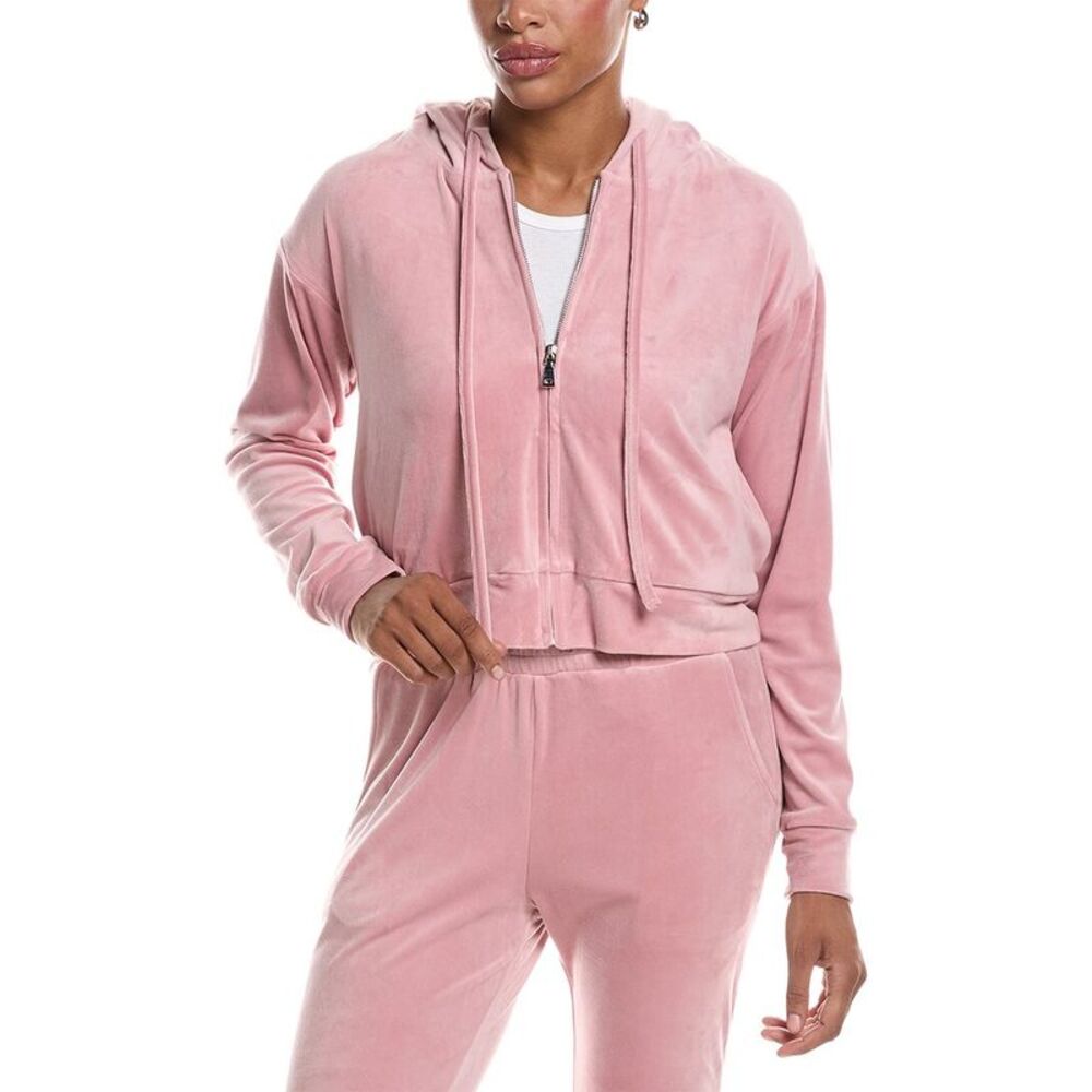 Knit Riot Womens  Classic Velour Zip Hoodie, Pink